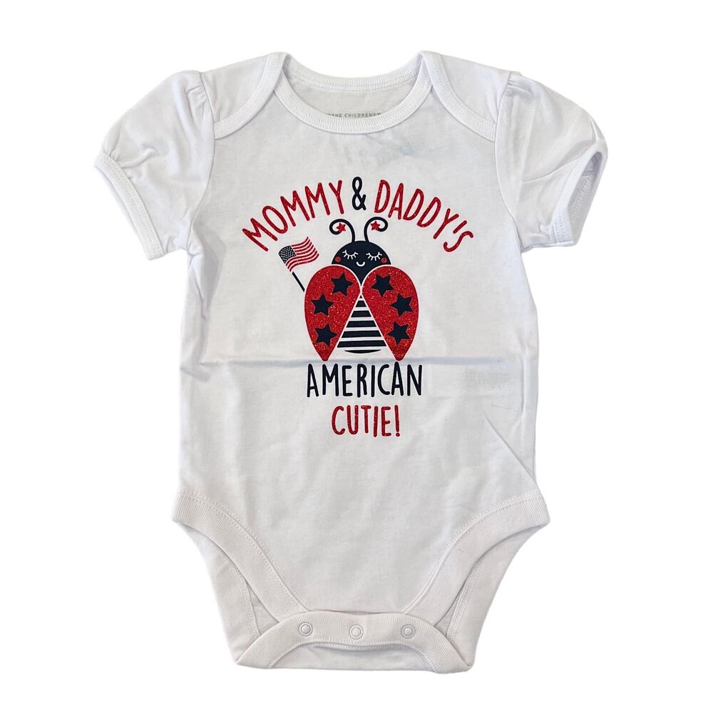 NWT Children's Place White W/America 4th of July Ladybug Bodysuit -
